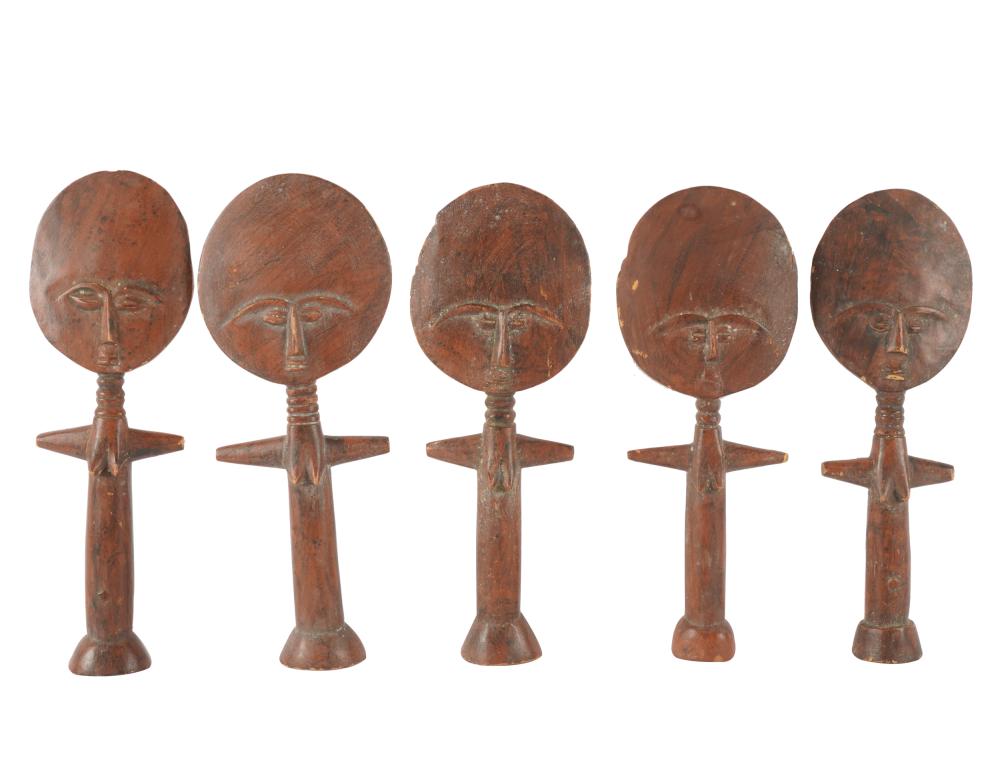 FIVE AFRICAN CARVED WOOD
