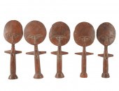 FIVE AFRICAN CARVED WOOD FIGUR