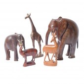 FIVE AFRICAN LARGE CARVED ANIM
