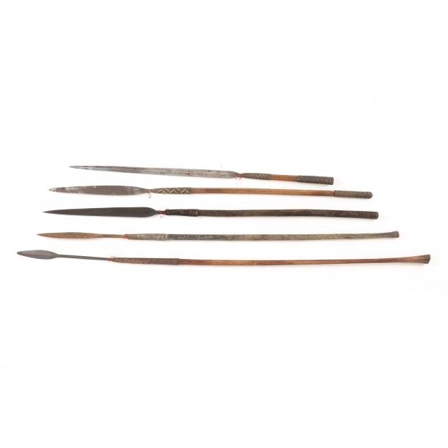 FIVE AFRICAN SPEARS ATTRIBUTED TO