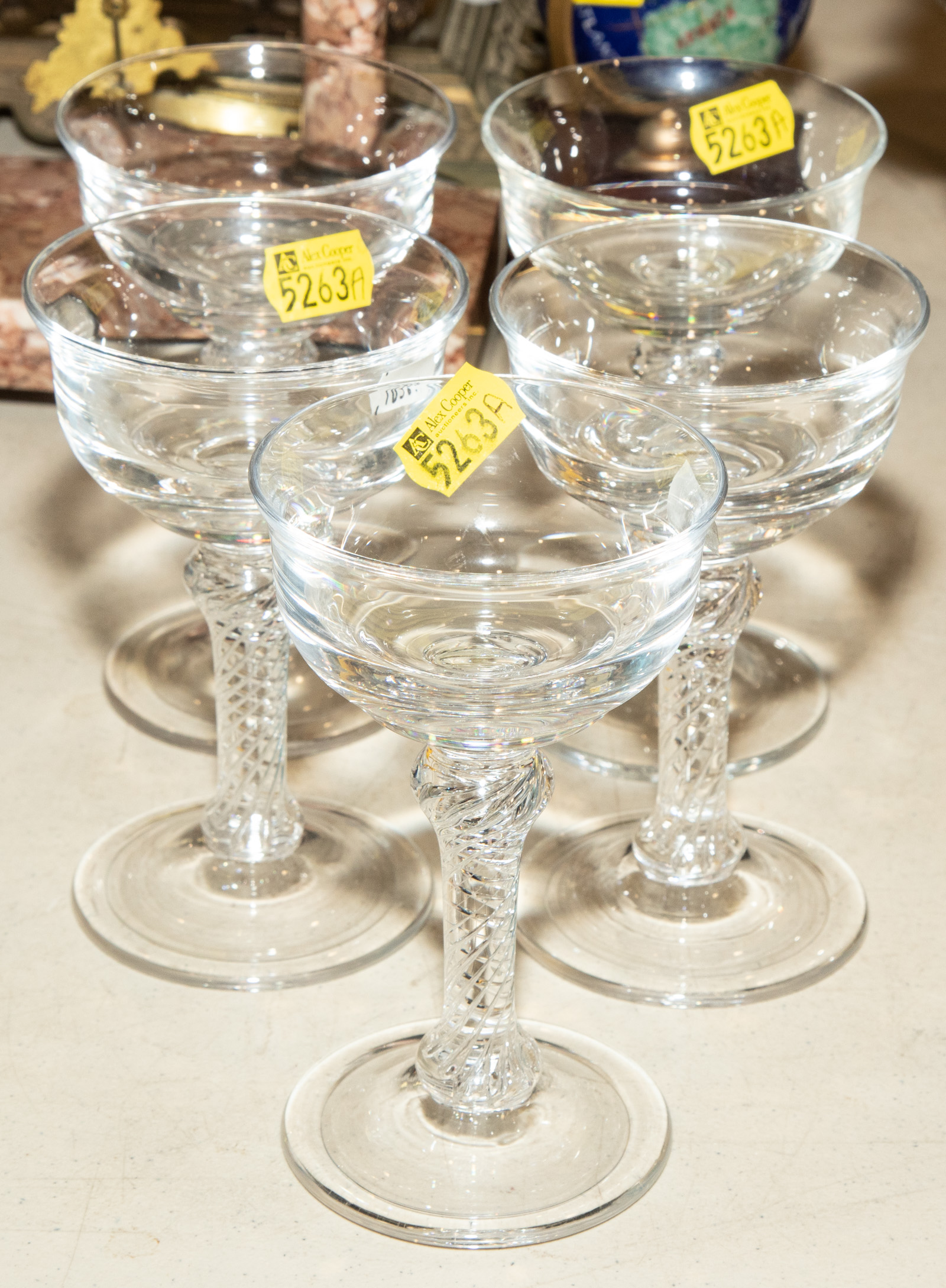 FIVE AIR TWIST GLASS STEMS .