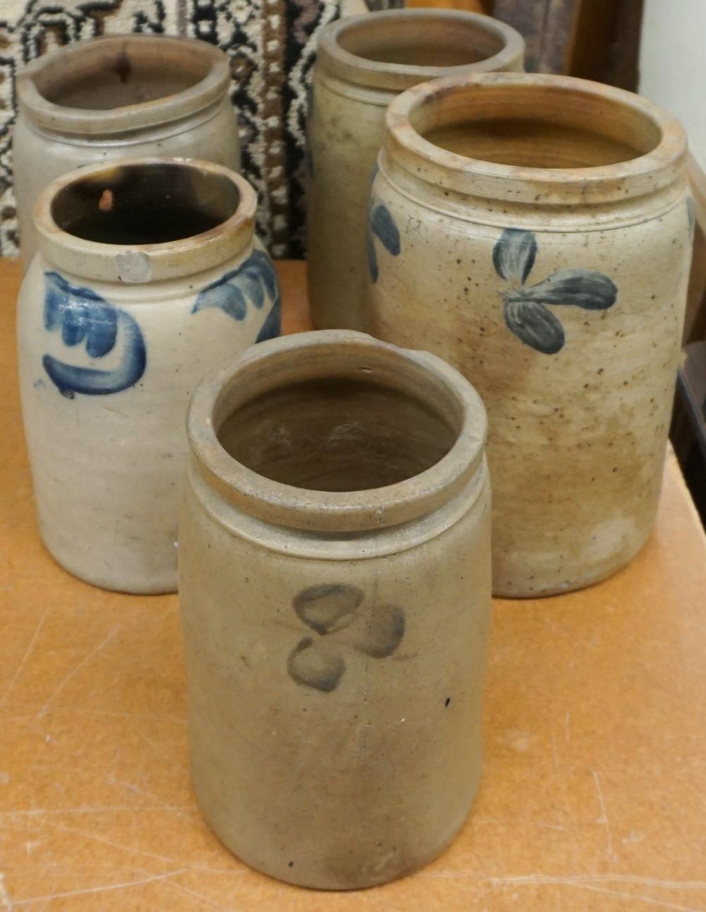FIVE AMERICAN BLUE DECORATED SALT