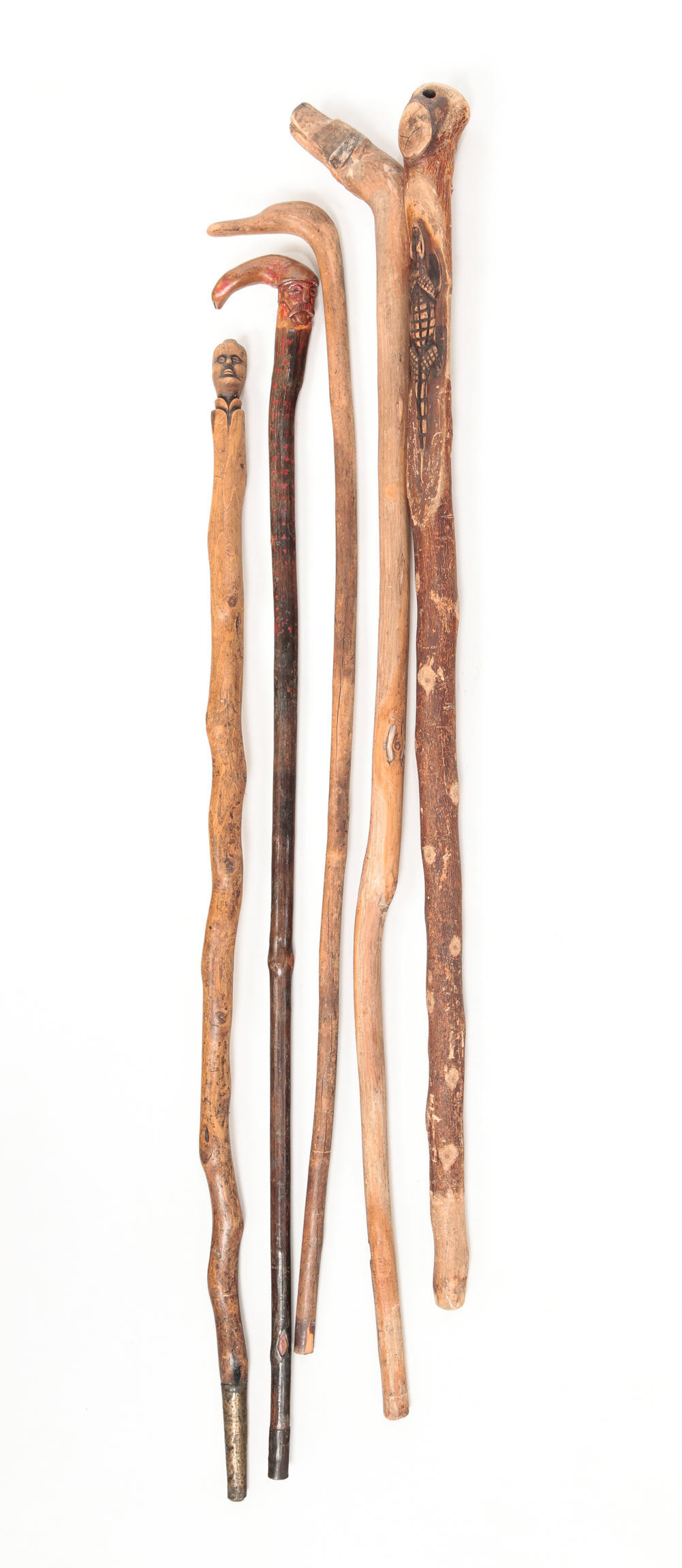 FIVE AMERICAN FOLK ART CANES. First