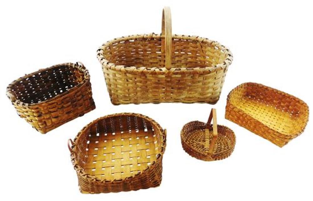 FIVE AMERICAN SPLINT BASKETS, 19TH/