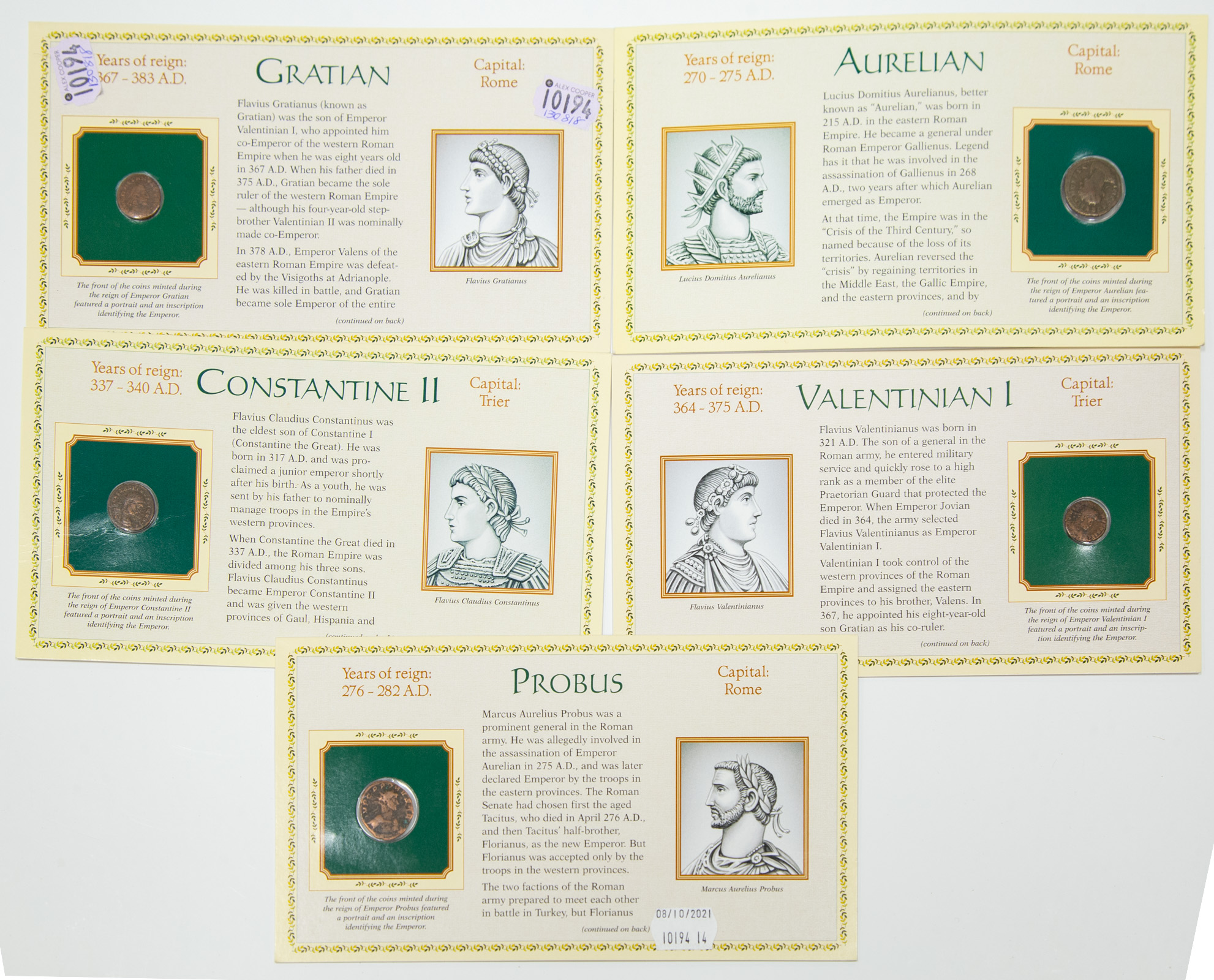 FIVE ANCIENT COINS IN INFORMATION