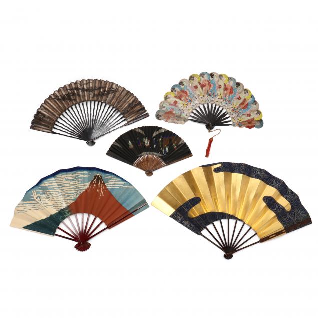 FIVE ANTIQUE AND VINTAGE ASIAN FANS