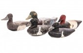 FIVE ANTIQUE CARVED DUCK DECOY