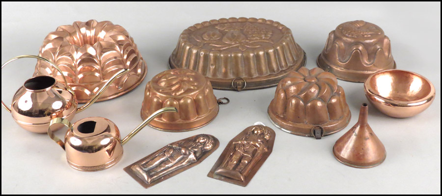 FIVE ANTIQUE COPPER MOLDS. Together