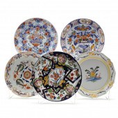 FIVE ANTIQUE DUTCH DELFT PLATE