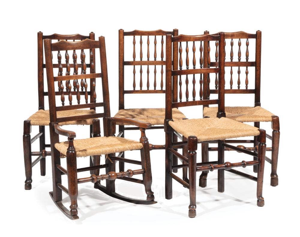 FIVE ANTIQUE ELM YORKSHIRE DINING