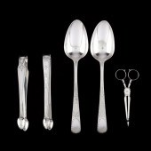 FIVE ANTIQUE ENGLISH SILVER SE