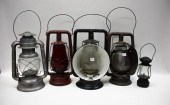 FIVE ANTIQUE HURRICANE LANTERN
