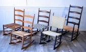 FIVE ANTIQUE SHAKER ROCKERS. F