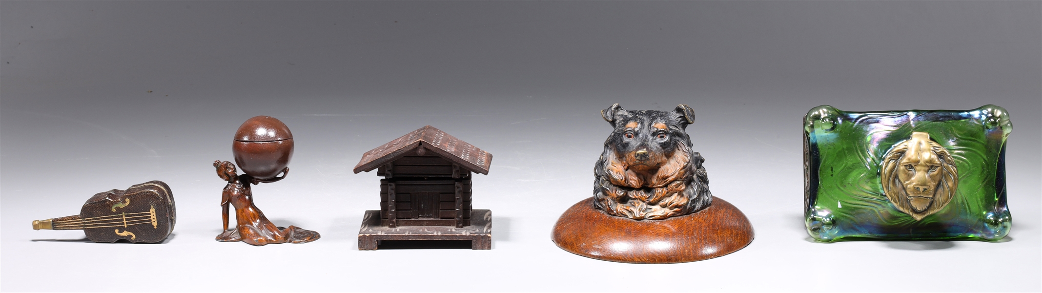 Five antique wood and glass