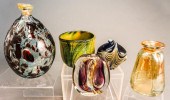 FIVE ART GLASS OBJECTS, H OF T