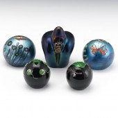 FIVE ART GLASS PAPERWEIGHTS, C