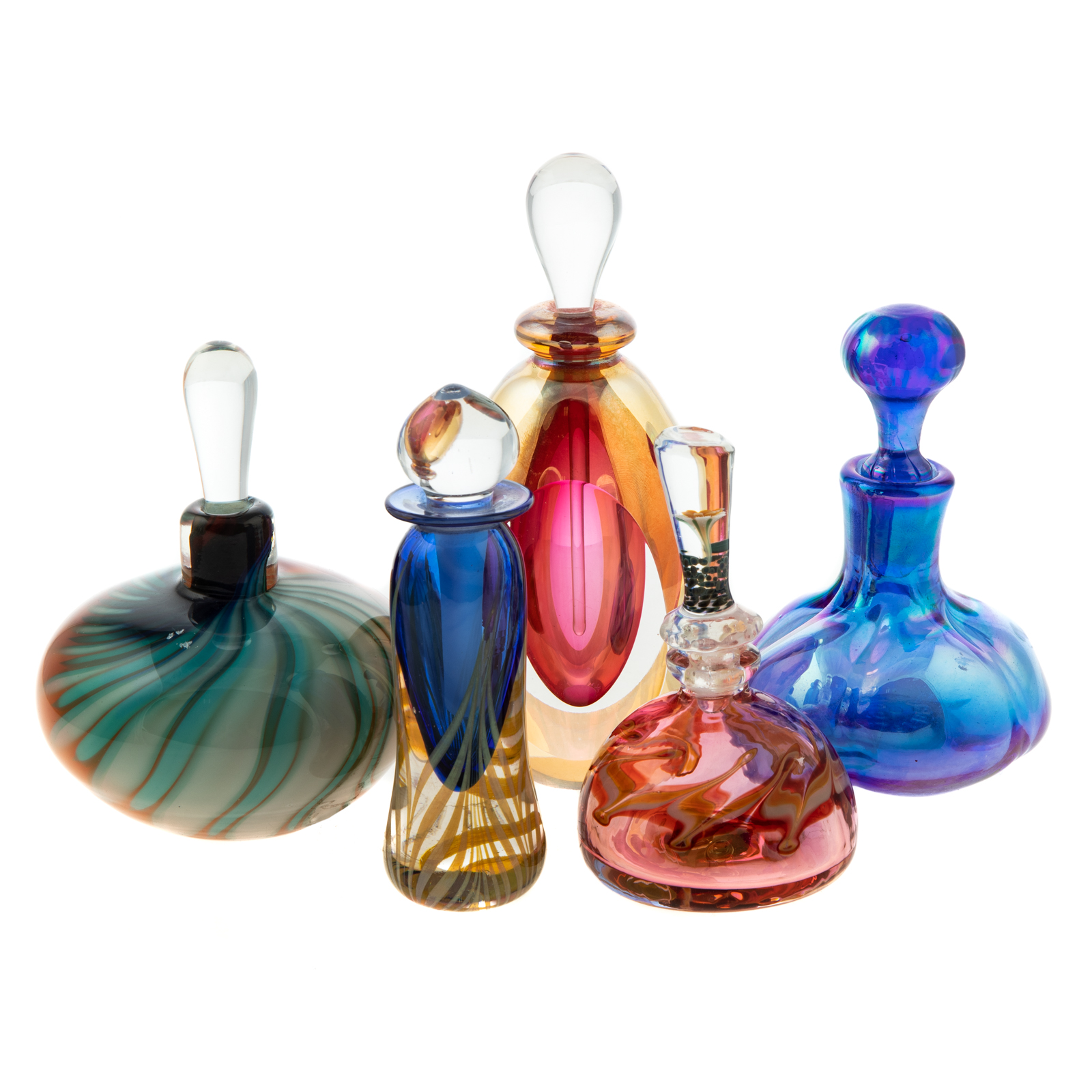 FIVE ART GLASS SCENT BOTTLES 20th