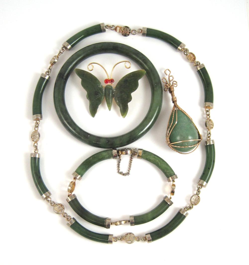 FIVE ARTICLES OF GREEN HARDSTONE