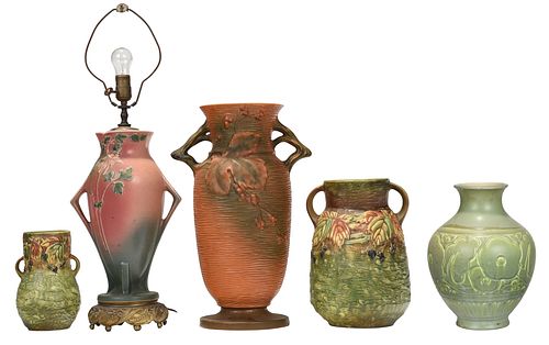 FIVE ARTS AND CRAFTS VASES,