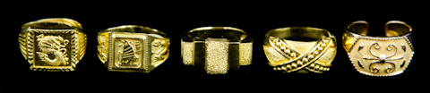 FIVE ASIAN BRIGHT YELLOW GOLD RINGS
