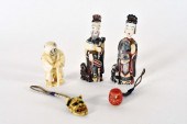 FIVE ASIAN CARVED POLYCHROMED
