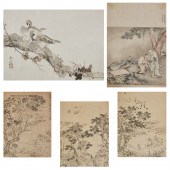FIVE ASIAN FRAMED WATERCOLORS