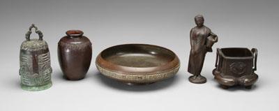 Five Asian metal objects: shallow