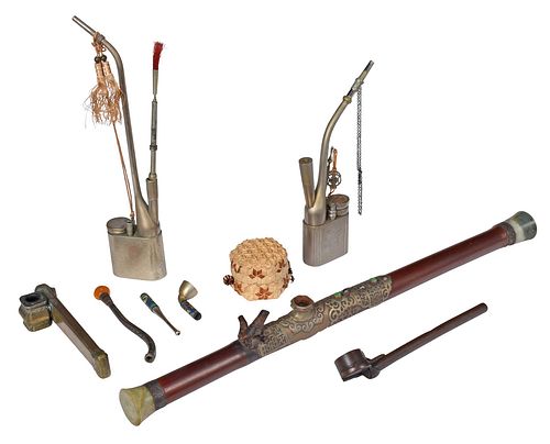 FIVE ASIAN OPIUM PIPES WITH