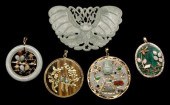 Five Asian pendants: one oval