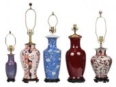 FIVE ASIAN PORCELAIN VASES MOU