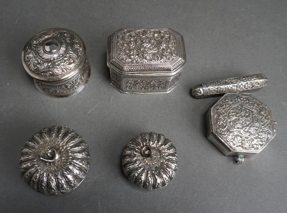 FIVE ASIAN STERLING SILVER BETEL