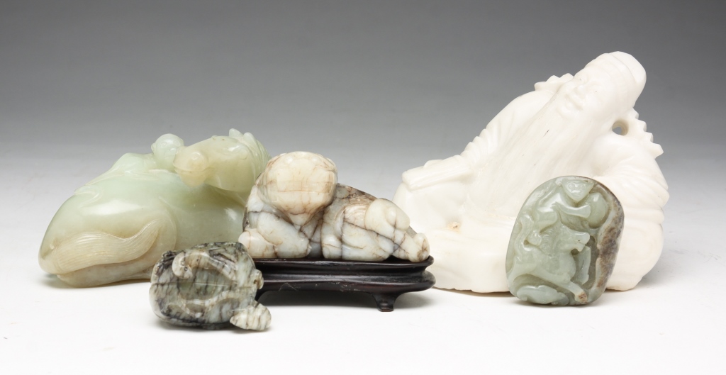 FIVE ASIAN STONE CARVINGS.