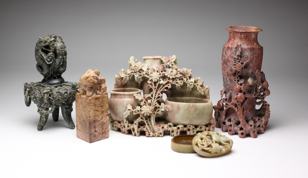 FIVE ASIAN STONE CARVINGS.