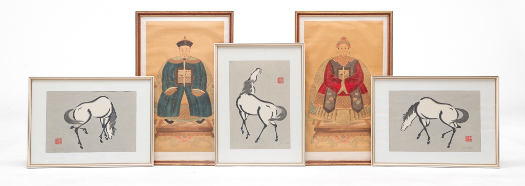 FIVE ASIAN THEMED ARTWORKS.