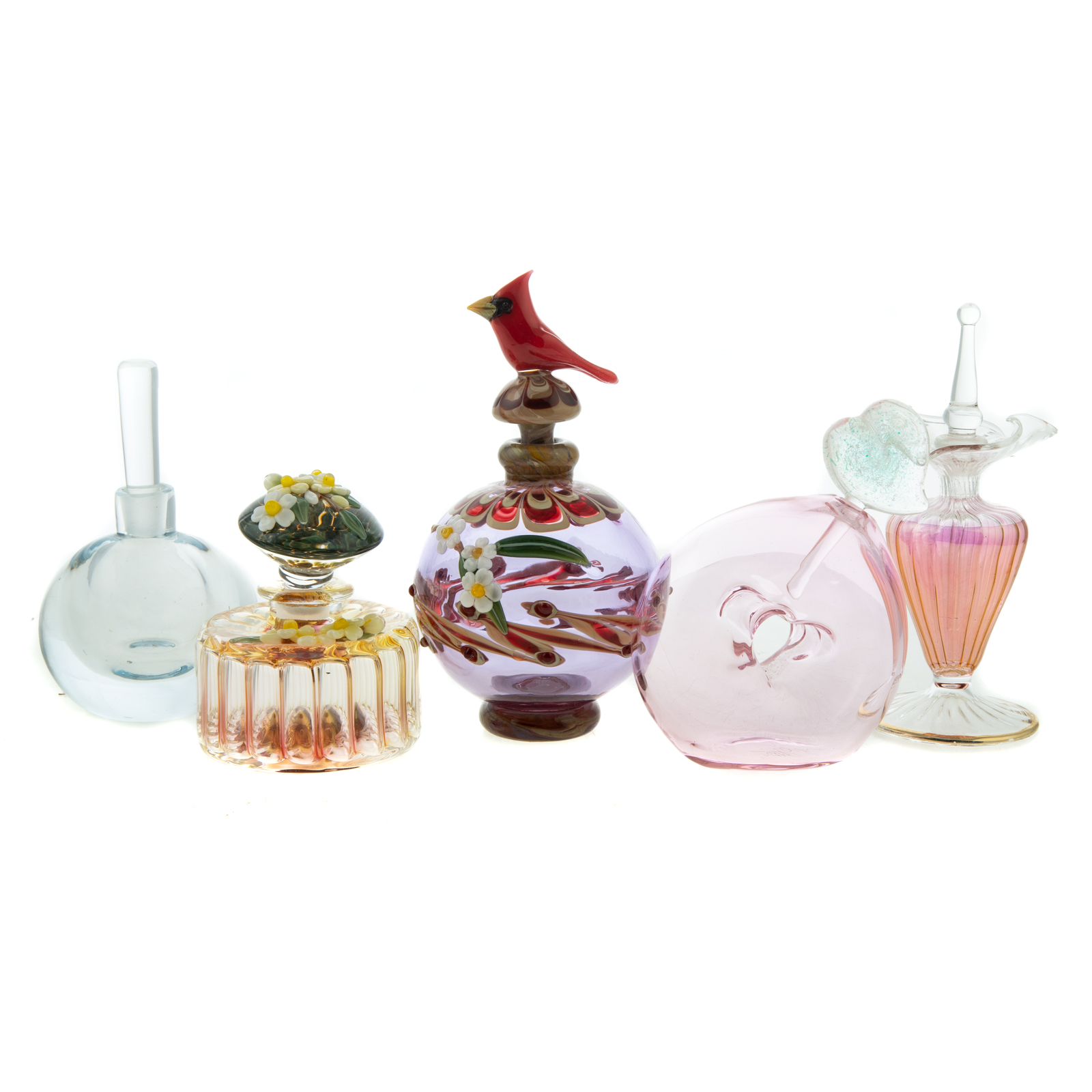 FIVE ASSORTED ART GLASS SCENT