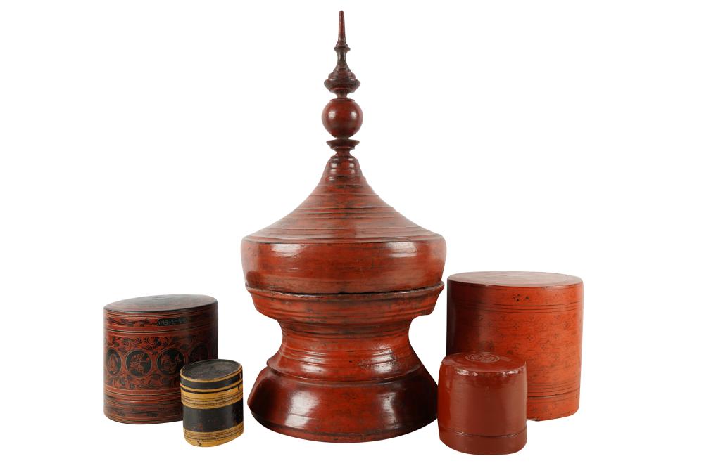 FIVE ASSORTED ASIAN LACQUERED