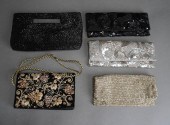 FIVE ASSORTED BEADED CLUTCH AN