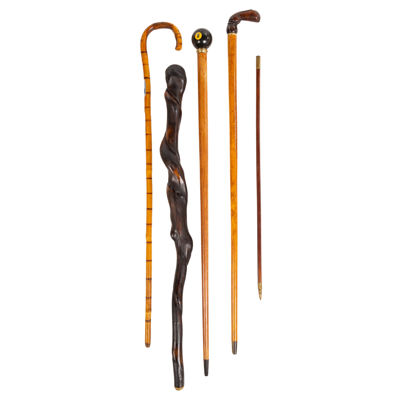 FIVE ASSORTED CANES & WALKING