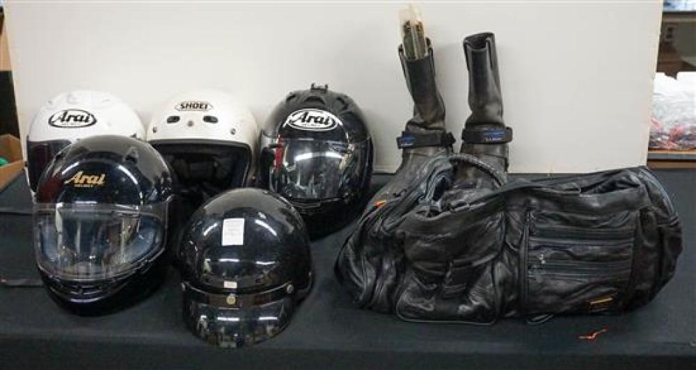 FIVE ASSORTED MOTORCYCLE HELMETS, A