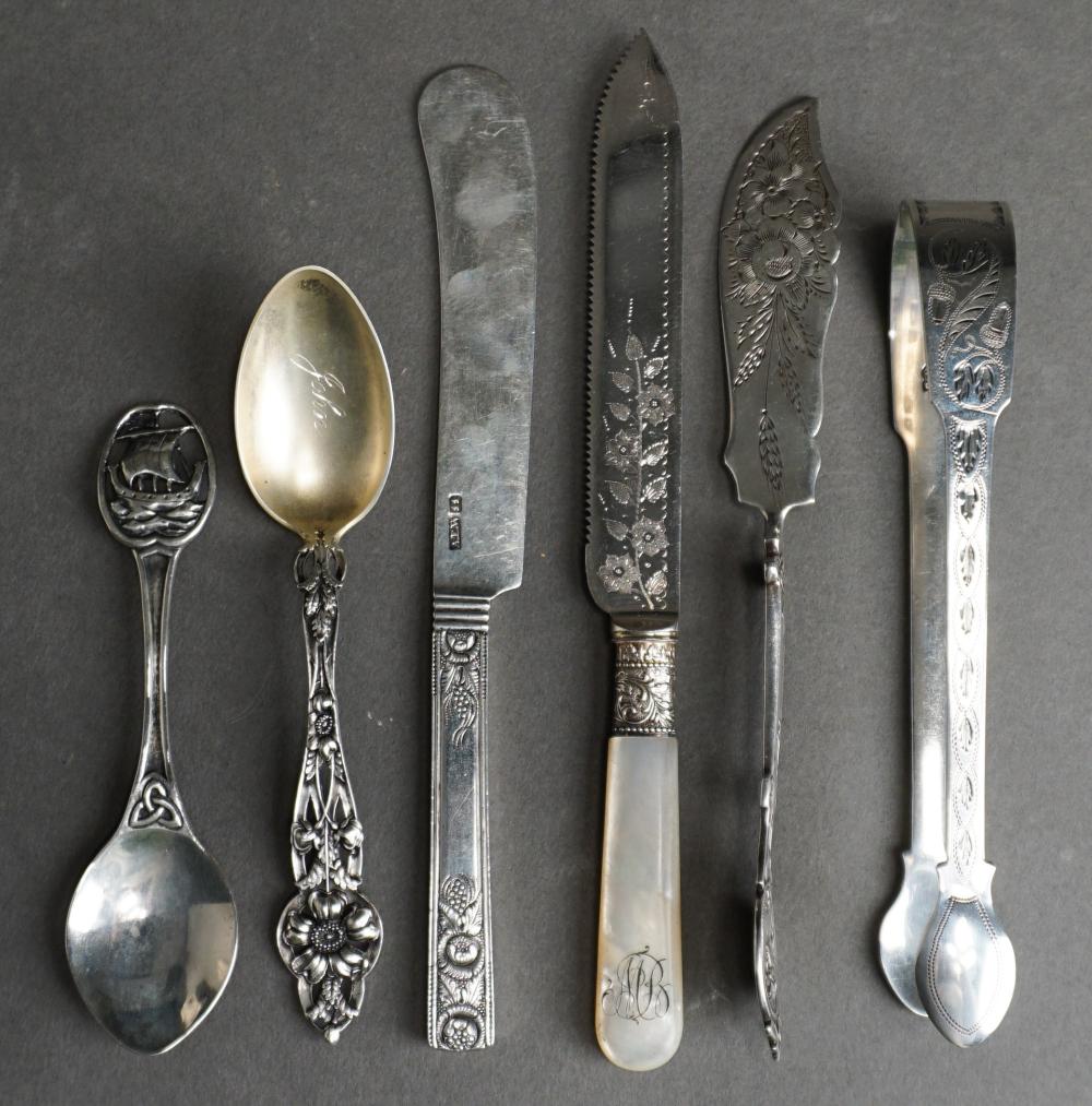 FIVE ASSORTED SILVER FLAT TABLE