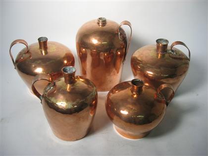 Five assorted sized copper