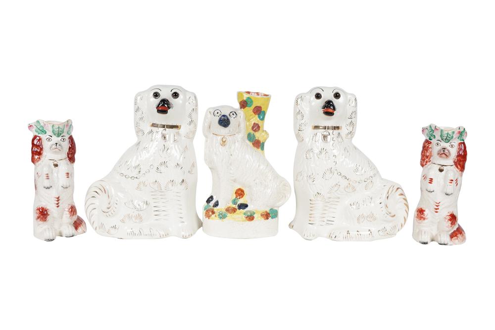 FIVE ASSORTED STAFFORDSHIRE DOG