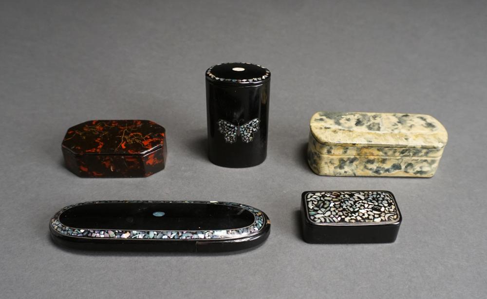 FIVE ASSORTED WOOD BOXESFive