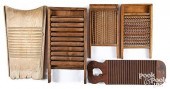 FIVE ASSORTED WOOD WASHBOARDS,