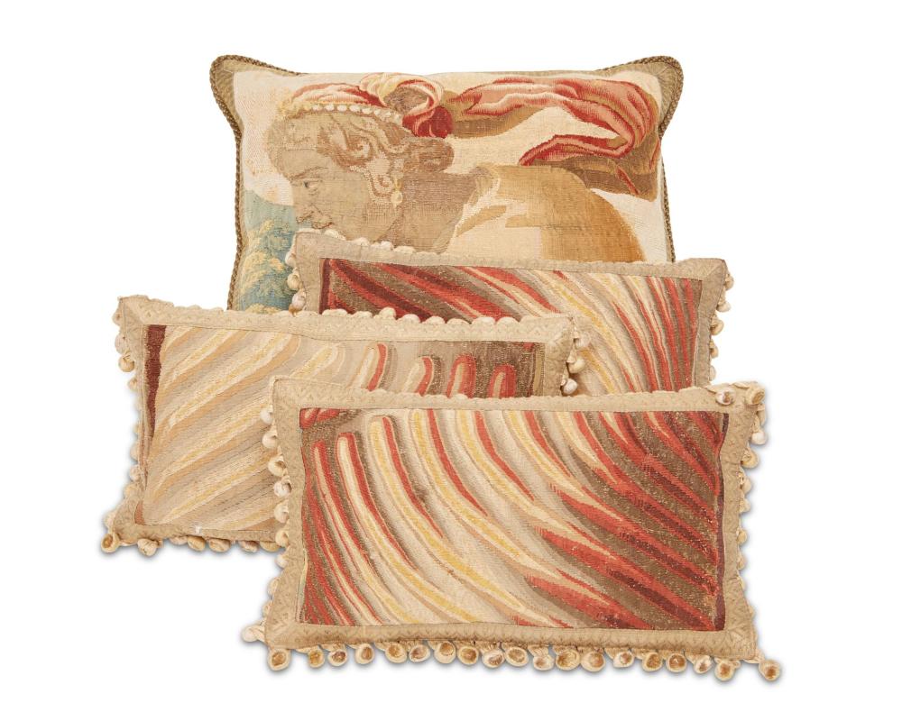 FIVE AUBUSSON TEXTILE PILLOWSFive