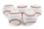FIVE AUTOGRAPHED HOF BASEBALLS