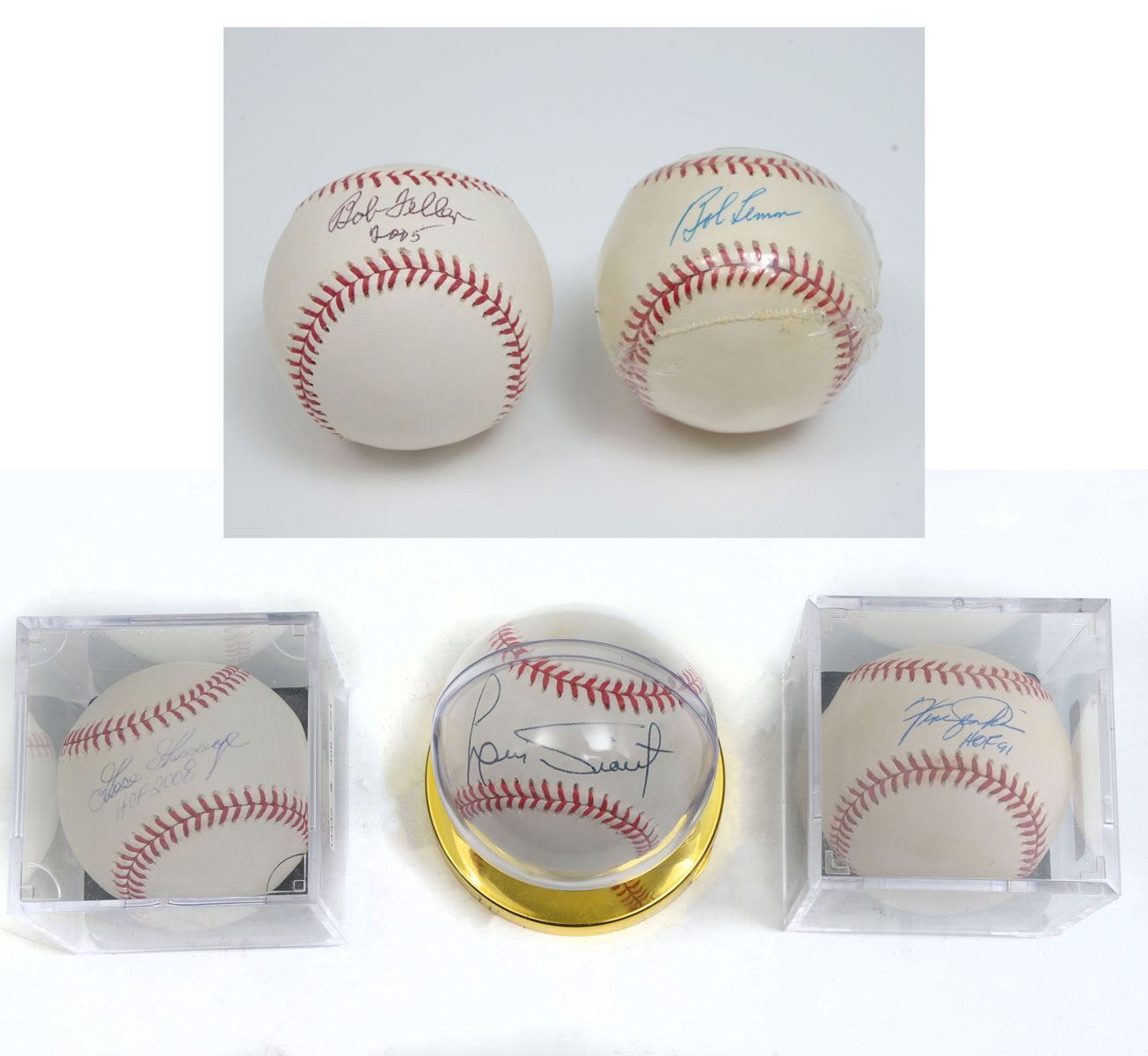 FIVE AUTOGRAPHED MLB BASEBALLS