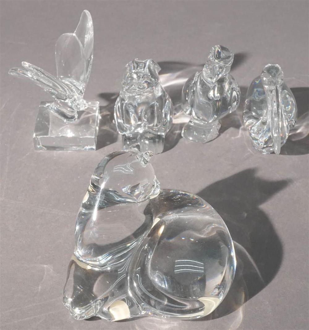 FIVE BACCARAT CRYSTAL ANIMALS, H OF