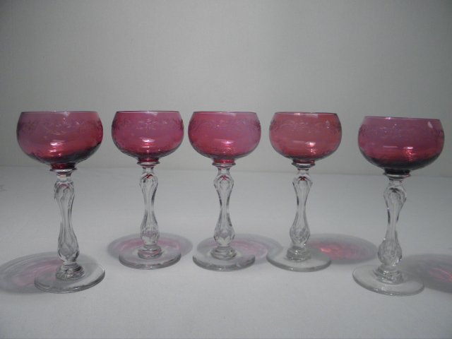 Five Baccarat etched cranberry