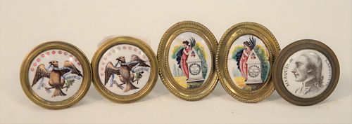 FIVE BATTERSEA MIRROR KNOBS, PAIR
